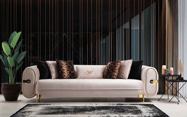 Luxury California Modern Sofa Sets - Cream & Black Velvet Upholstery with Gold Accents - UK Luxury Furniture
